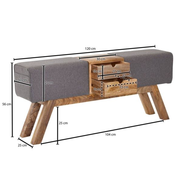 Wohnling Sitzbank grau natur Stoff Echtholz B/H/T: ca. 120x56x30 cm Wohnling Sitzbank grau natur Stoff Echtholz B/H/T: ca. 120x56x30 cm – Bild 5