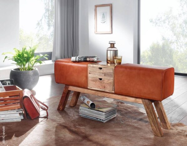 Wohnling Sitzbank braun natur Leder Echtholz B/H/T: ca. 120x56x30 cm – Bild 5