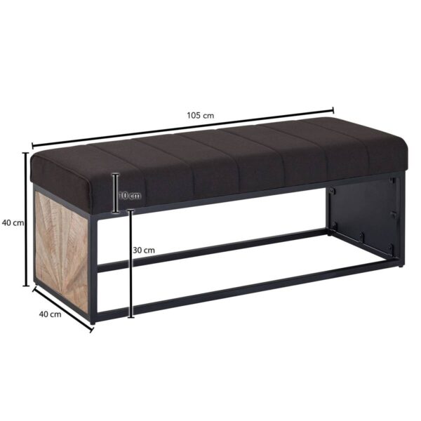 Wohnling Sitzbank dunkelbraun schwarz natur Stoff Eisen Echtholz B/H/T: ca. 105x40x40 cm – Bild 2