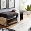 Wohnling Sitzbank dunkelbraun schwarz natur Stoff Eisen Echtholz B/H/T: ca. 105x40x40 cm – Bild 3