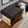 Wohnling Sitzbank dunkelbraun schwarz natur Stoff Eisen Echtholz B/H/T: ca. 105x40x40 cm – Bild 5