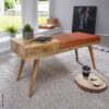 Wohnling Sitzbank natur braun Echtholz Leder B/H/T: ca. 100x52x38 cm – Bild 3
