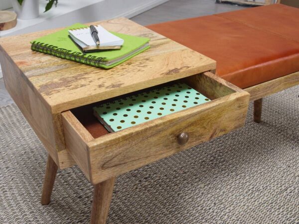 Wohnling Sitzbank natur braun Echtholz Leder B/H/T: ca. 100x52x38 cm – Bild 4
