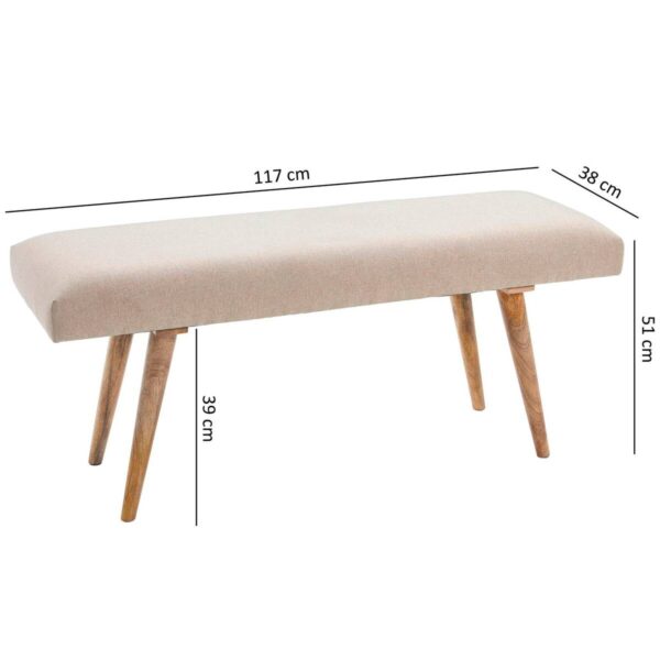Wohnling Sitzbank beige natur Stoff Echtholz B/H/T: ca. 117x51x38 cm – Bild 2