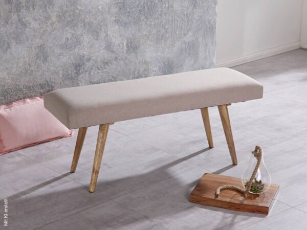 Wohnling Sitzbank beige natur Stoff Echtholz B/H/T: ca. 117x51x38 cm – Bild 3