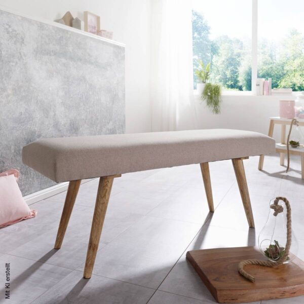 Wohnling Sitzbank beige natur Stoff Echtholz B/H/T: ca. 117x51x38 cm – Bild 4
