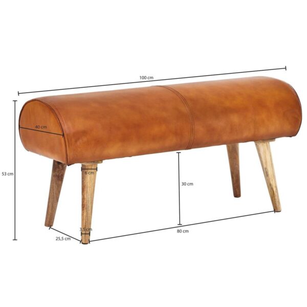 Wohnling Sitzbank natur braun Echtholz Leder – Bild 2