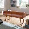 Wohnling Sitzbank natur braun Echtholz Leder – Bild 4