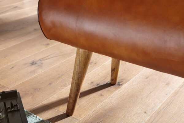 Wohnling Sitzbank natur braun Echtholz Leder – Bild 5