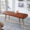 Wohnling Sitzbank braun natur Leder Echtholz B/H/T: ca. 115x53x38 cm – Bild 2