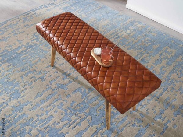 Wohnling Sitzbank braun natur Leder Echtholz B/H/T: ca. 115x53x38 cm – Bild 3