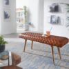 Wohnling Sitzbank braun natur Leder Echtholz B/H/T: ca. 115x53x38 cm – Bild 5