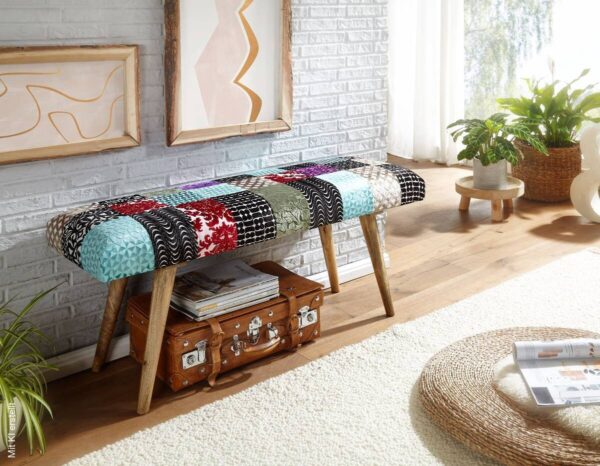 Wohnling Sitzbank bunt natur Stoff Echtholz B/H/T: ca. 117x51x38 cm Wohnling Sitzbank bunt natur Stoff Echtholz B/H/T: ca. 117x51x38 cm – Bild 5