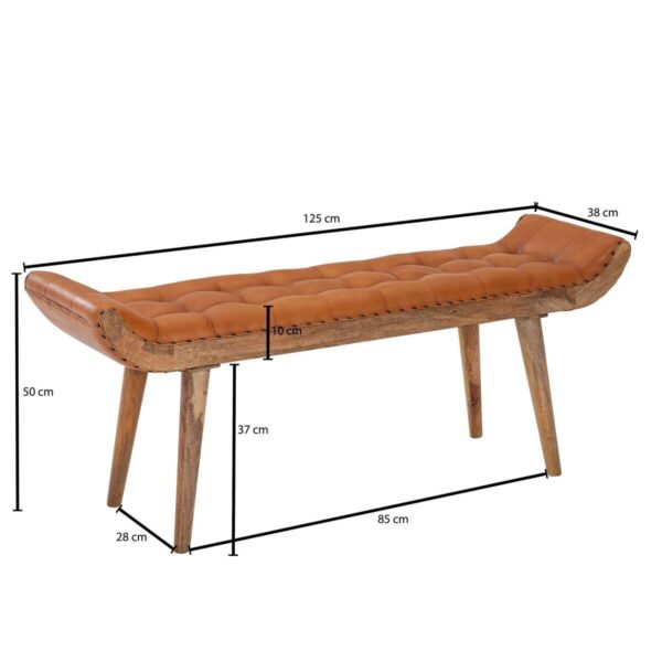 Wohnling Sitzbank braun natur Leder Echtholz B/H/T: ca. 125x50x38 cm – Bild 2