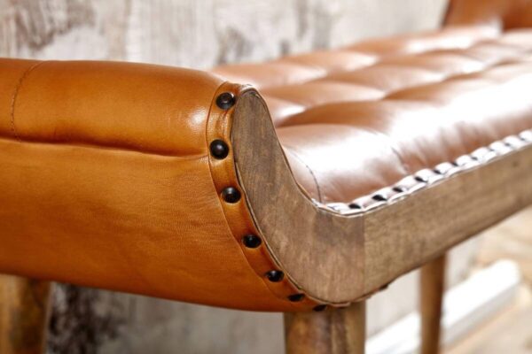 Wohnling Sitzbank braun natur Leder Echtholz B/H/T: ca. 125x50x38 cm – Bild 3
