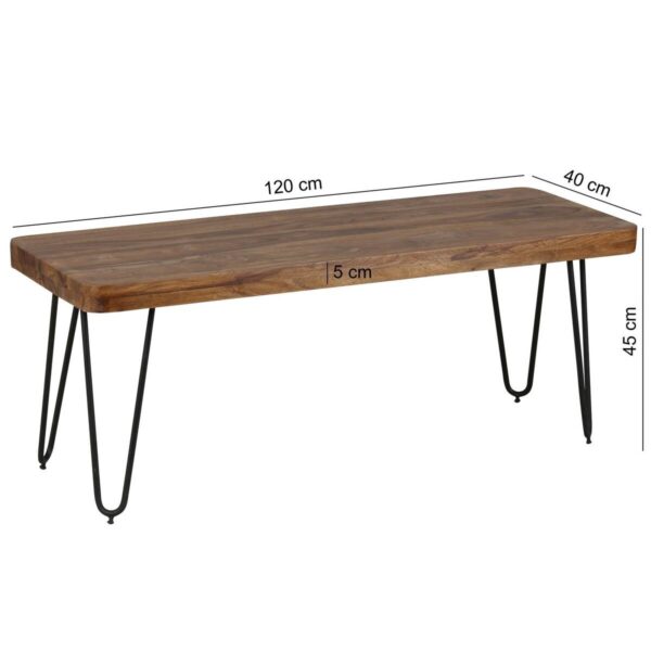 Wohnling Sitzbank natur schwarz Echtholz Metall B/H/T: ca. 120x45x40 cm – Bild 4