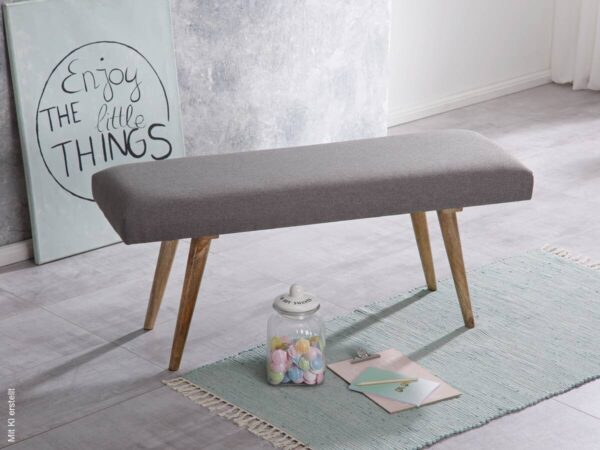Wohnling Sitzbank grau natur Stoff Echtholz B/H/T: ca. 117x51x38 cm – Bild 2