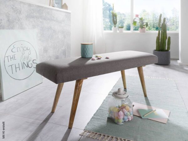 Wohnling Sitzbank grau natur Stoff Echtholz B/H/T: ca. 117x51x38 cm – Bild 3