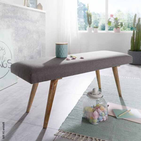 Wohnling Sitzbank grau natur Stoff Echtholz B/H/T: ca. 117x51x38 cm – Bild 4