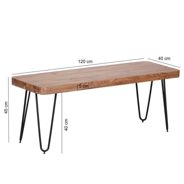 Wohnling Sitzbank natur schwarz Akazie Metall B/H/T: ca. 120x45x40 cm – Bild 3