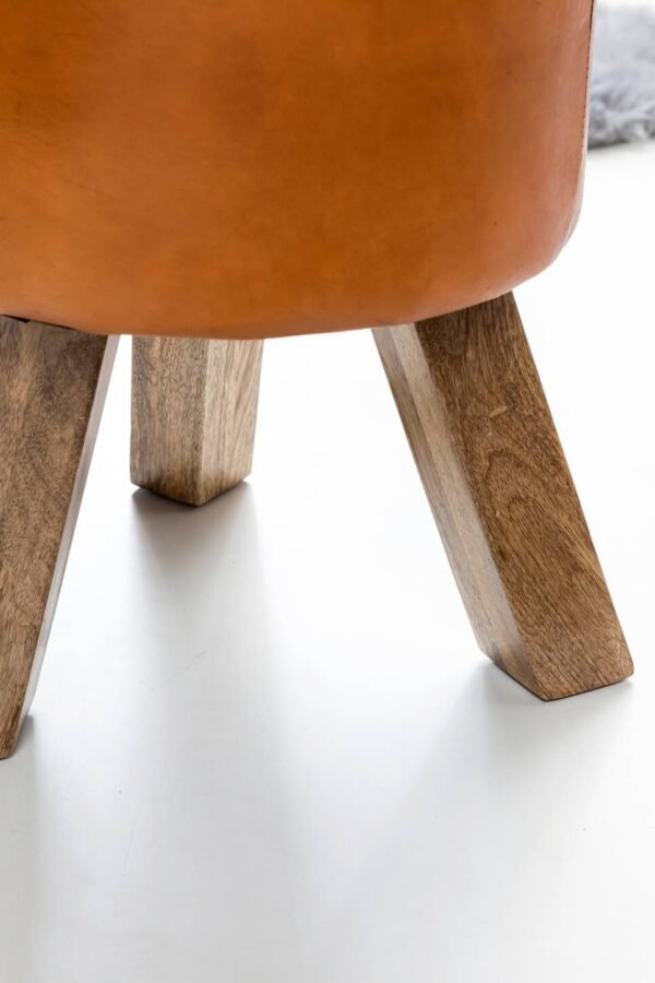Wohnling Sitzhocker braun natur Leder Echtholz B/H/T: ca. 37x45x37 cm Wohnling Sitzhocker braun natur Leder Echtholz B/H/T: ca. 37x45x37 cm – Bild 4