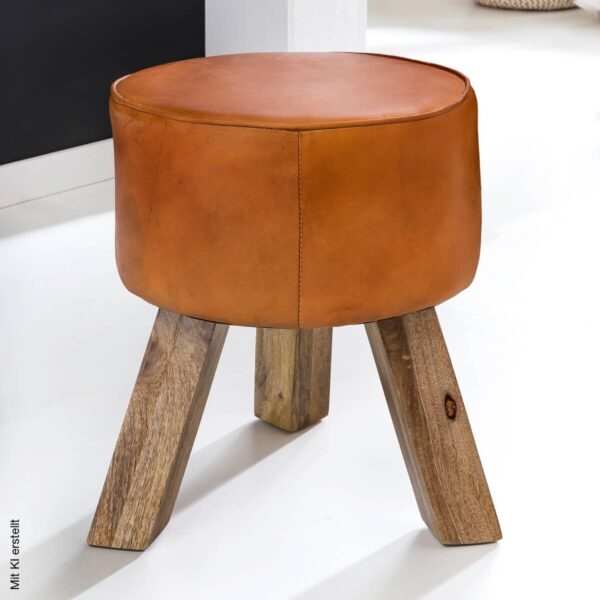 Wohnling Sitzhocker braun natur Leder Echtholz B/H/T: ca. 37x45x37 cm Wohnling Sitzhocker braun natur Leder Echtholz B/H/T: ca. 37x45x37 cm – Bild 5