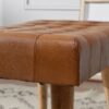 Wohnling Sitzhocker braun natur Leder Echtholz B/H/T: ca. 67x47x39 cm – Bild 2