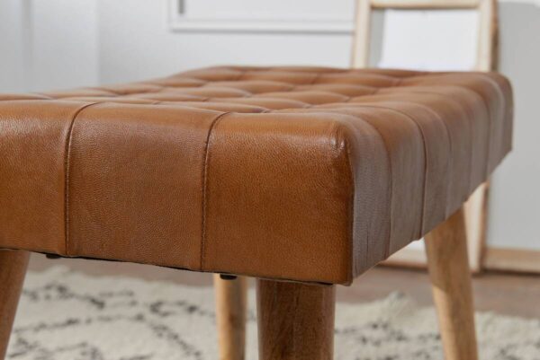 Wohnling Sitzhocker braun natur Leder Echtholz B/H/T: ca. 67x47x39 cm – Bild 2