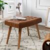 Wohnling Sitzhocker braun natur Leder Echtholz B/H/T: ca. 67x47x39 cm – Bild 4