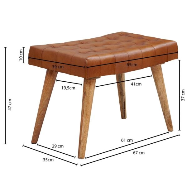 Wohnling Sitzhocker braun natur Leder Echtholz B/H/T: ca. 67x47x39 cm – Bild 5