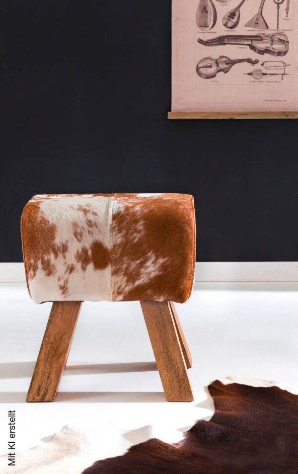 Wohnling Sitzhocker natur natur Leder Echtholz B/H/T: ca. 40x47x25 cm – Bild 2