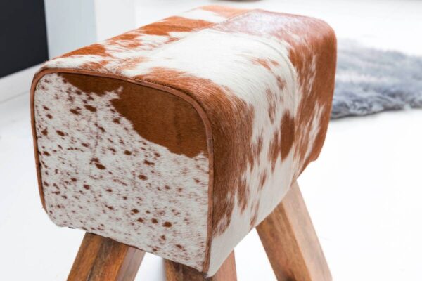 Wohnling Sitzhocker natur natur Leder Echtholz B/H/T: ca. 40x47x25 cm – Bild 5