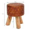 Wohnling Sitzhocker braun natur Leder Echtholz B/H/T: ca. 35x46x35 cm – Bild 2