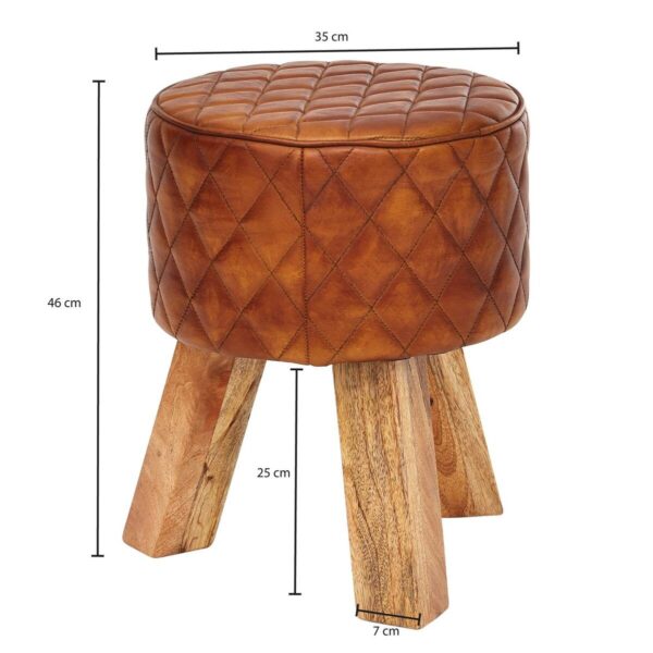 Wohnling Sitzhocker braun natur Leder Echtholz B/H/T: ca. 35x46x35 cm – Bild 2
