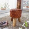 Wohnling Sitzhocker braun natur Leder Echtholz B/H/T: ca. 35x46x35 cm – Bild 3
