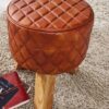 Wohnling Sitzhocker braun natur Leder Echtholz B/H/T: ca. 35x46x35 cm – Bild 5