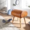 Wohnling Sitzhocker braun natur Leder Echtholz B/H/T: ca. 45x53x40 cm – Bild 2