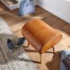 Wohnling Sitzhocker braun natur Leder Echtholz B/H/T: ca. 45x53x40 cm – Bild 3