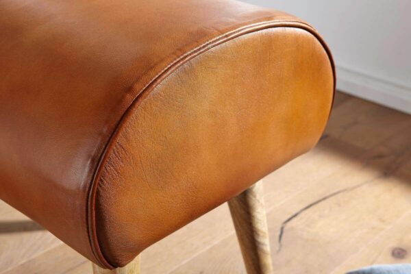 Wohnling Sitzhocker braun natur Leder Echtholz B/H/T: ca. 45x53x40 cm – Bild 4