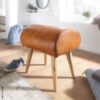 Wohnling Sitzhocker braun natur Leder Echtholz B/H/T: ca. 45x53x40 cm – Bild 5