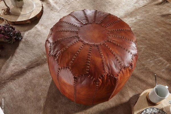 Wohnling Sitzhocker braun Leder B/H/T: ca. 52x42x52 cm – Bild 3