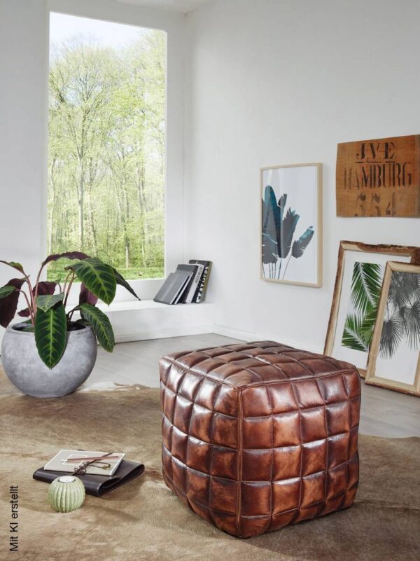 Wohnling Sitzhocker braun Leder B/H/T: ca. 39x41x39 cm Wohnling Sitzhocker braun Leder B/H/T: ca. 39x41x39 cm – Bild 3