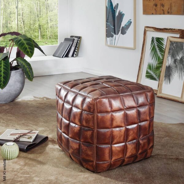 Wohnling Sitzhocker braun Leder B/H/T: ca. 39x41x39 cm Wohnling Sitzhocker braun Leder B/H/T: ca. 39x41x39 cm – Bild 5
