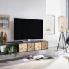 TV-Bank schwarz pulverbeschichtet natur Eisen Echtholz B/H/T: ca. 150x25x35 cm – Bild 2