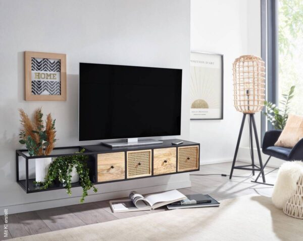 TV-Bank schwarz pulverbeschichtet natur Eisen Echtholz B/H/T: ca. 150x25x35 cm – Bild 2