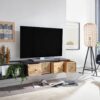 TV-Bank schwarz pulverbeschichtet natur Eisen Echtholz B/H/T: ca. 150x25x35 cm – Bild 3