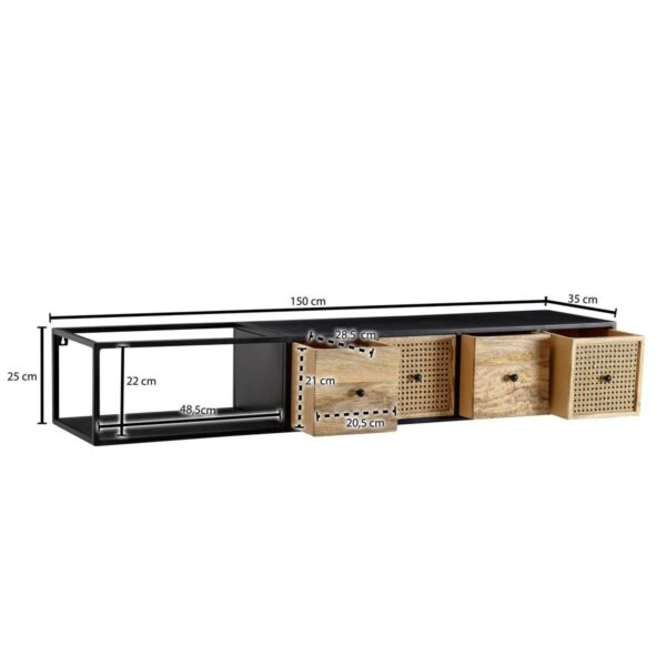 TV-Bank schwarz pulverbeschichtet natur Eisen Echtholz B/H/T: ca. 150x25x35 cm – Bild 4
