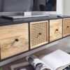 TV-Bank schwarz pulverbeschichtet natur Eisen Echtholz B/H/T: ca. 150x25x35 cm – Bild 5