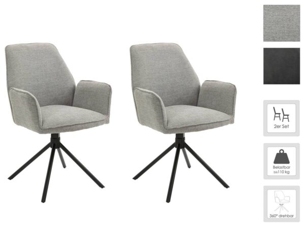 Stuhl BLAIR 2er-Set hellgrau schwarz Webstoff Metall B/H/T: ca. 57x89x61 cm – Bild 2