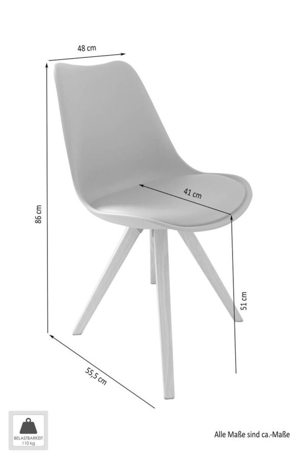 Stuhl KIRA 2er-Set weiß weiß Eiche Kunststoff Kunstleder Metall B/H/T: ca. 48x86x55,5 cm – Bild 3